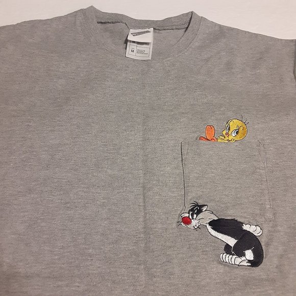 VTG Warner Bros. Women's Sylvester & Tweety Embroidered SS T Shirt Size M - Picture 1 of 8